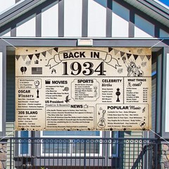 91st Birthday Party Decorations, Vintage Back in 1934 Banner 91st Birthday Party