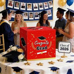 2026 Graduation Card Box – Large Red Foldable Party Decorations & Gifts