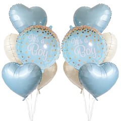 10PCS It’s a Boy Balloon Set – Baby Blue & Beige Heart Balloons for Boy Baby