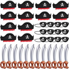 36 Pcs Pirate Accessories for Kids, Include 12 Pirates Hats, 36pcs Pirate Sets