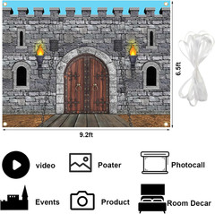 Tranqun Medieval Party Decorations Castle Backdrop Knight Wall Backdrop Keepers