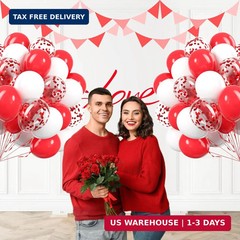 60pcs Red and White Balloons 12inch with White Red Confetti Balloons for Wedding
