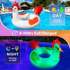 Inflatable Pool Floats with Lights, 63″ Chicken Pool Floaties with Solar Powered