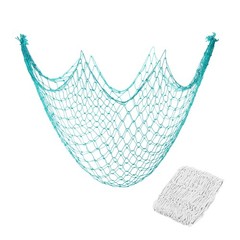 2 Pack Decorative Fishing Net Decor, Beige and Peacock Blue 80×40 Inch Net