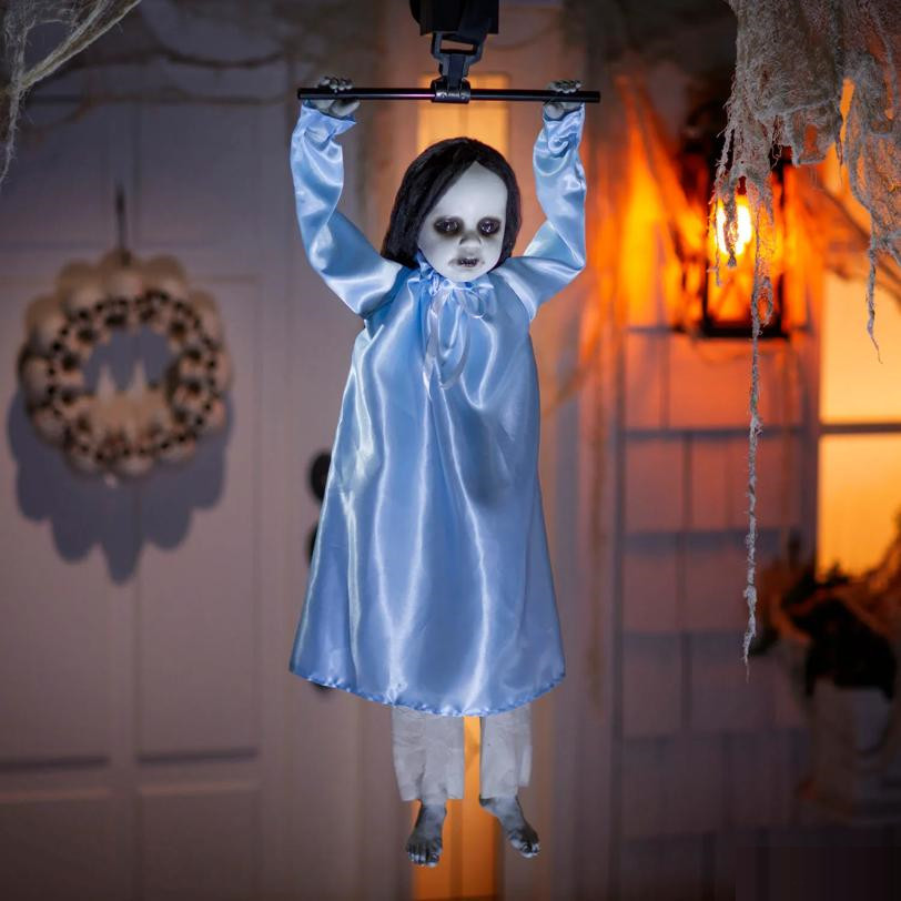 39″ Animated Hanging Swinging Girl with Sound Halloween Decoration