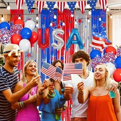 Red White and Blue Balloons Party Decorations with Patriotic Theme Foil Fring…