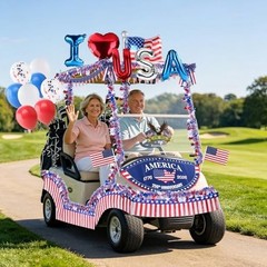 Patriotic Golf Cart Decorations Kit with USA Balloons, Flags & Eagle Sticker