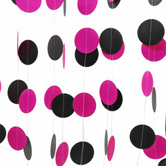Hot Pink Black Circle Dots Party Garland Decoration Polka Dots Hanging Streamer