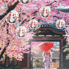 26 Pcs Hibachi Party Decorations Contains 6 Japanese Lanterns with Cherry Blosso
