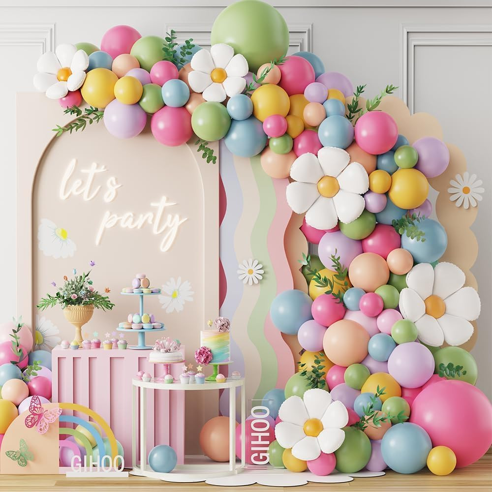 Daisy Flower Balloon Arch Kit Pink and Green Yellow WildFlower Balloons for Wild