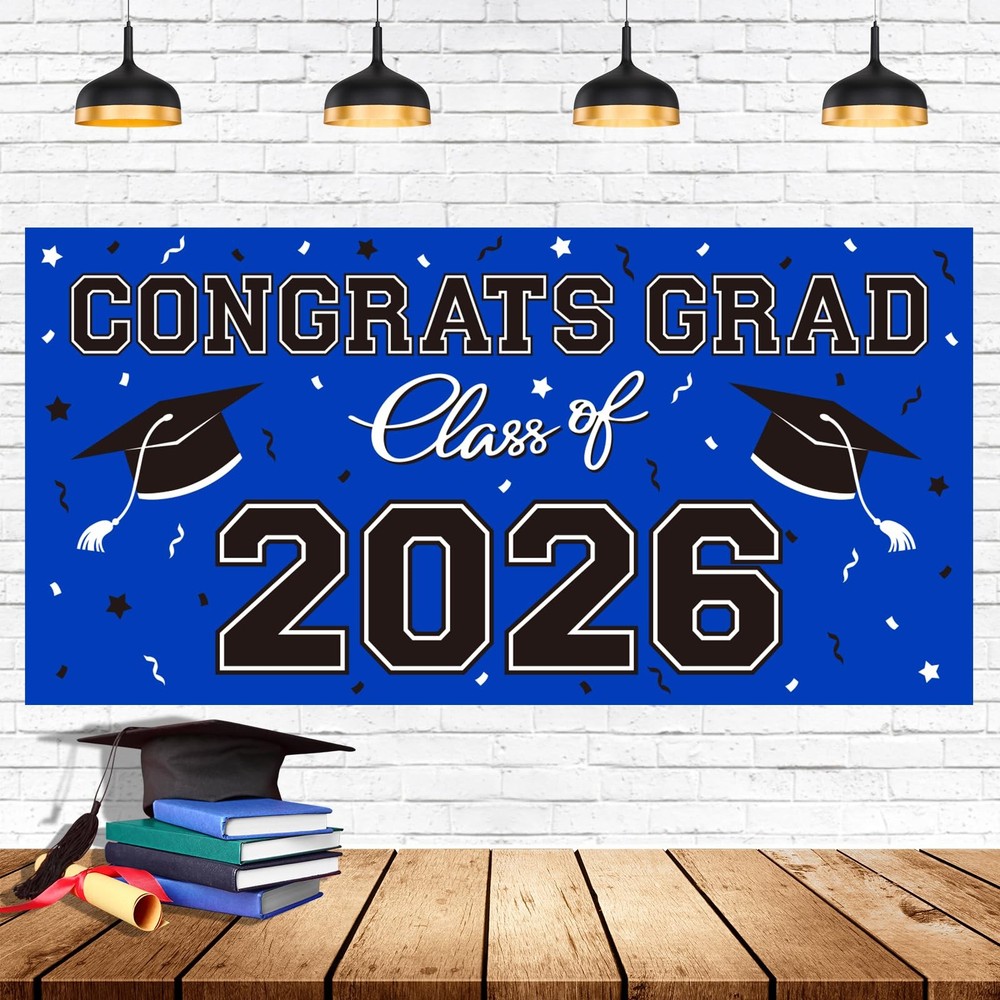 «Graduation Decorations 2026 Blue Congrats Grad Banner 65″ x 32.7″ Backdrop»