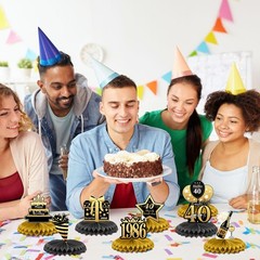 9 PCS 40th Birthday Decorations 1986 Table Toppers Black & Gold Centerpieces