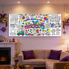 Mardi Gras Coloring Tablecloth/Poster, Mardi Gras Decorations, 72″ X 30″ Giant P