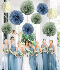 Sage-Green Dusty Blue Ivory Party-Decorations – 10-Pack Blue Green Boho Tissue P