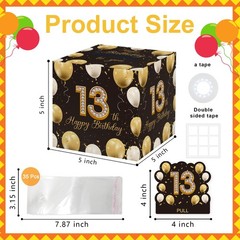13th Birthday Money PullOut Surprise Box For Teens With 35 PCS Clear Bags