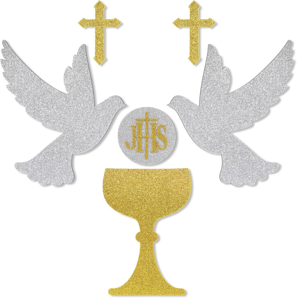 First Communion Baptism Decor Felt Cross Dove Gold Silver God Bless Wall Decorat