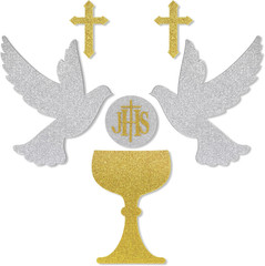 First Communion Baptism Decor Felt Cross Dove Gold Silver God Bless Wall Decorat