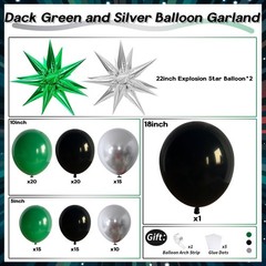Black and Green Silver Balloon Arch Kit with Explosion Star Balloons, 105pcs …