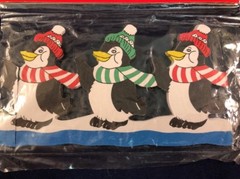 Vintage Waving Penguins Scarfs Hat 9′ Paper Garland Taiwan Things Remembered NIB