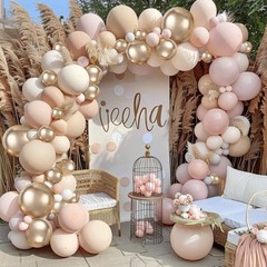 Dusty Pink White Nude Balloon Arch Kit, Pink and Gold Balloons With Light Pin…