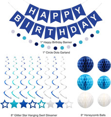 Birthday Decorations Set Happy Birthday Banner Blue Party Kit Streamers Garlands