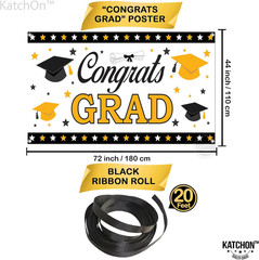 , Xtralarge Congrats Grad Banner – 72X44 Inch | White, Black and Gold Graduation