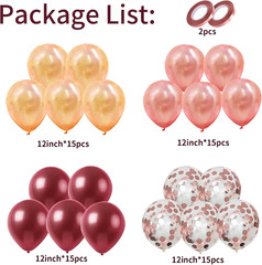 Balloons Burgundy Rose Gold, 60 Packs 12 Inches Wine Red Champagne Latex Balloon