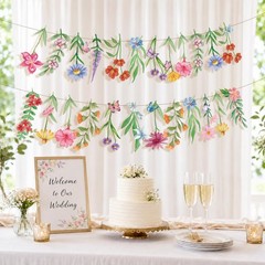 2Pcs Spring Wildflower Party Hanging Decorations, Watercolor Floral Banners S…
