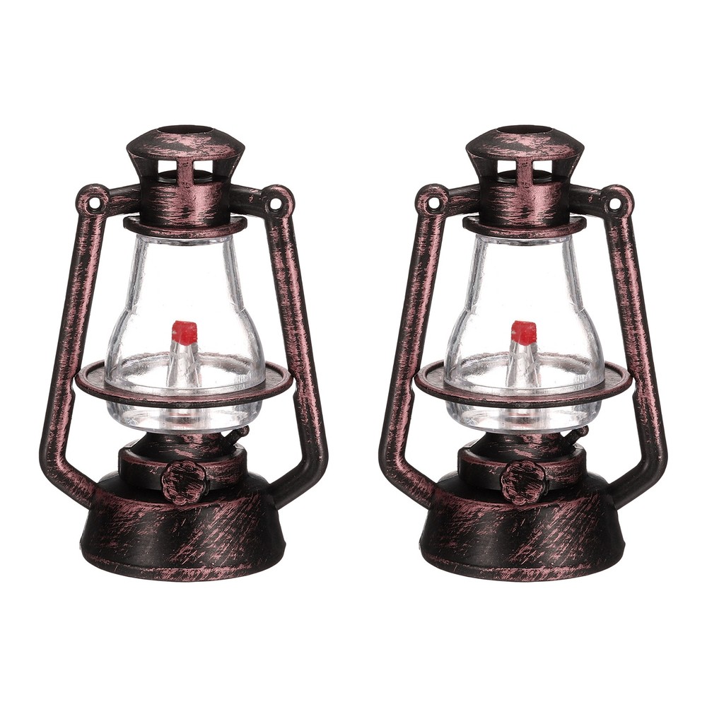 Dollhouse Micro Lantern, 2.76″ Height, Plastic Mini Kerosene Lamp Copper, 2pcs