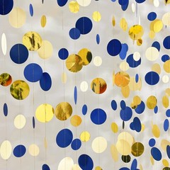 46 Ft Navy Blue and Gold Circle Dots Garland Royal Blue Hanging Paper Polka D…