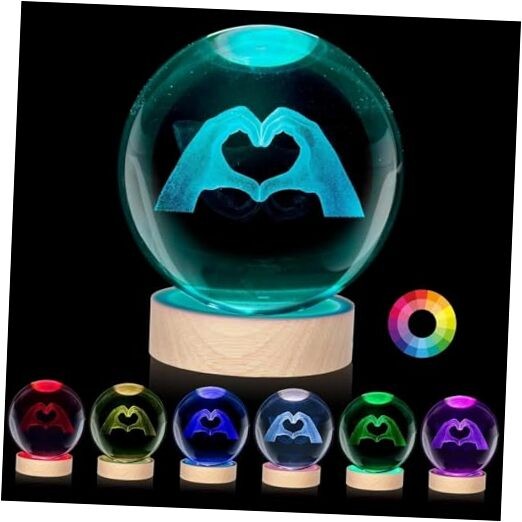 TS Girl 3D Crystal Ball Nightlight 3.15 inch Heart Gesture, 7 Colors to Love