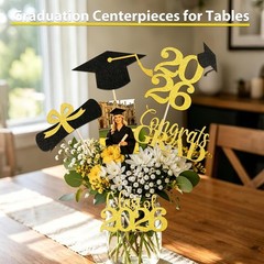 Graduation Decorations 2026 Table Centerpieces 20PCS Black Gold Confetti