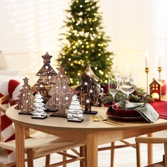 Wooden Christmas Tree Tabletop Decor Freestanding Rustic Tiered Tray 6 PCS