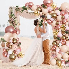 Rose Gold Balloon Garland Kit, Nude Pastel Pink Metallic Gold Matte White