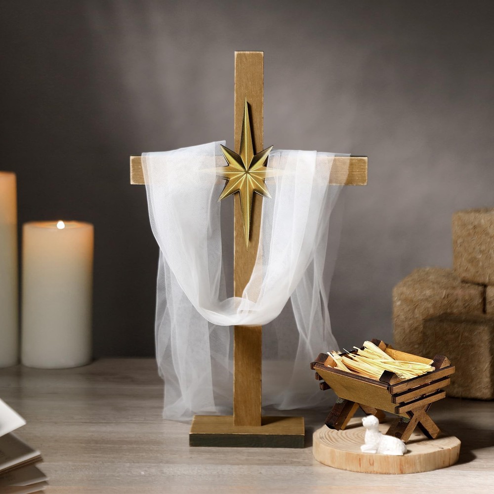 3 Pcs Christmas Cross Table Decorations Christian Wooden Jesus Holy Cross Sta…