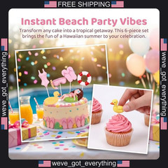 Hawaiian Beach Cake Decorations Set of 6 for Summer Parties