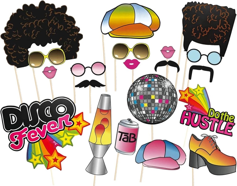 20 PCS Disco Photo Booth Props-70S Photobooth Props 1970S Groovy Throwback Photo