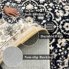 YAMEIJING Washable Runner Rug for Hallways 2′ x 6′ (Rectangular), Black/Beige