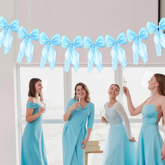 Blue Bow Garland Banner, Pre-Strung Satin Ribbon Bow Themed Party Decorations, B