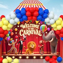 Welcome to the Carnival Banner – Large 82×60 Inch with 7x5FT Carnival Backdrop