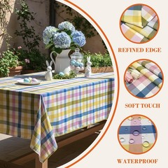 LOSIVISHE Easter Waterproof Polyester Tablecloth, Pastel Checkered Fabric Table