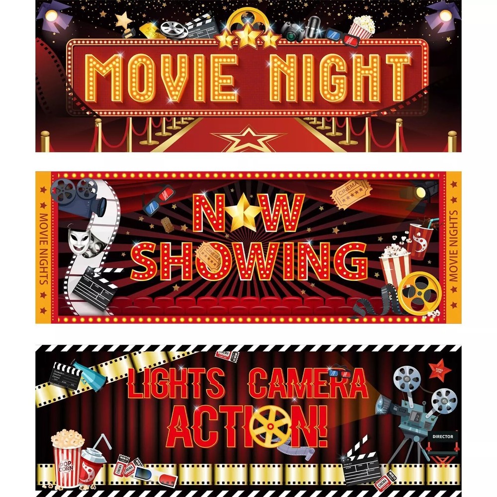 Pasimy 3 Pcs Movie Night Party Decorations Movie Theme Backdrop Movie Banner …
