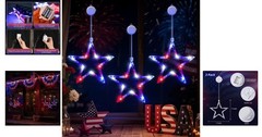 Easy Installation Patriotic Window Lights – 3 Pack Star Decor for July 4th