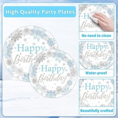 Snowflakes Winter Birthday Disposable Tableware (Plates, Napkins, Forks)
