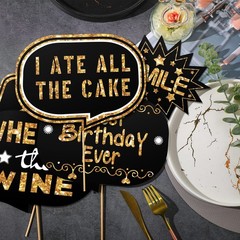 24 Pieces Photo Booth Props Birthday with Stick Happy Birthday Weddings Graduati
