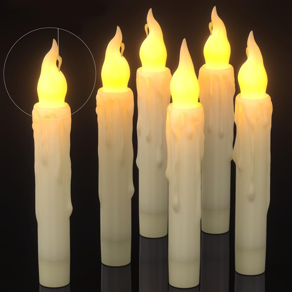 PChero 6pcs Flameless Taper Candles with Timer, 6.7″ LED Battery Operated Tap…