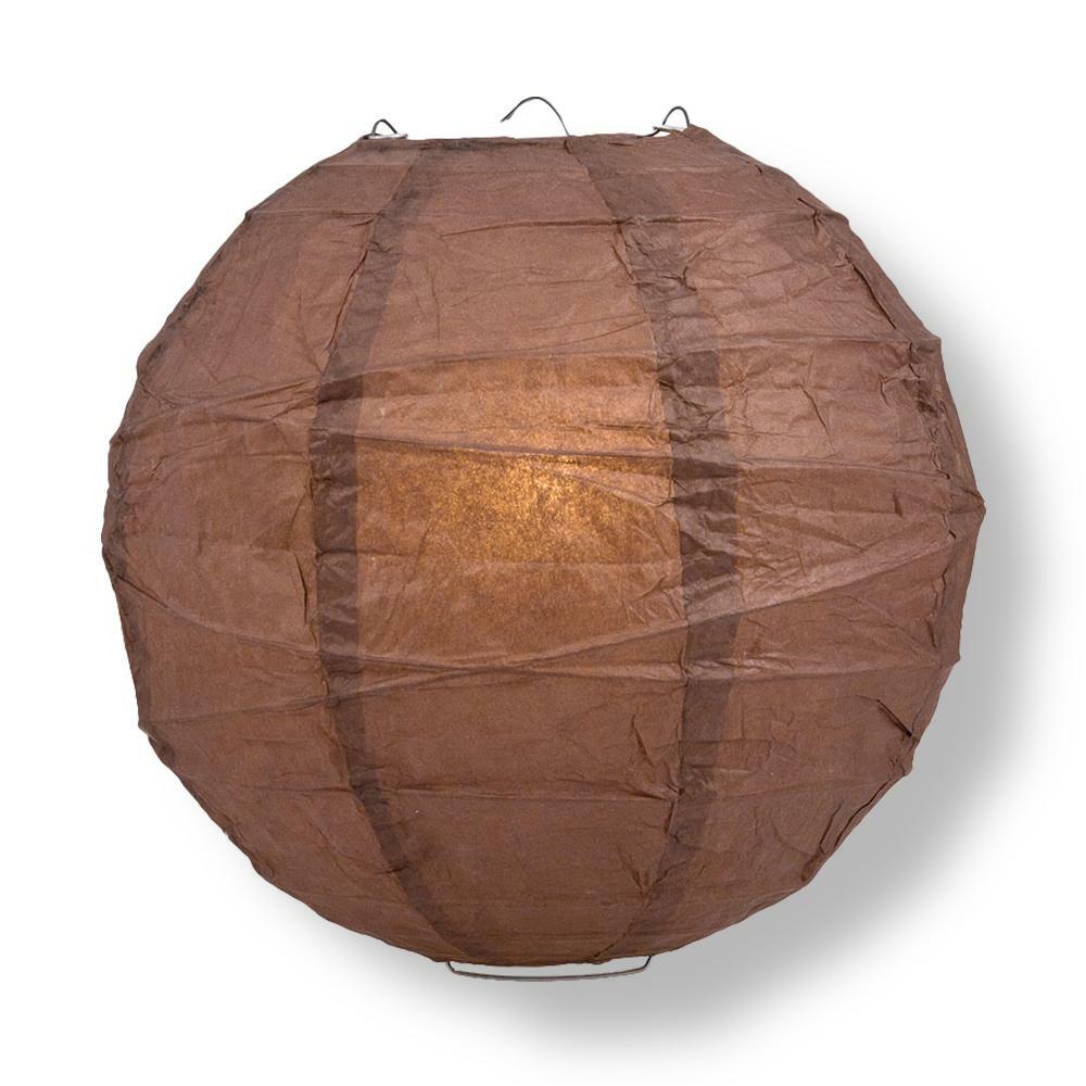 Quasimoon 16″ Brown Round Paper Lantern, Crisscross Ribbing, Hanging Decorati…