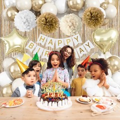 White Gold Birthday Decorations, Beige Gold Party Décor with Foil & Latex Bal…