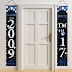 17th Decorations Door Banner – 2 Pcs Blue Awesome Since 2009 Bruh I’m 17 Happ…