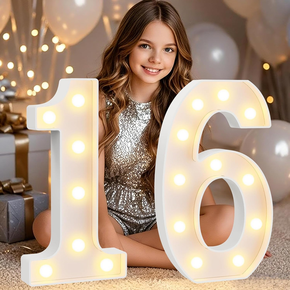 16Th Birthday Decorations for Girls Boys, Large 12.6 in Tall Light up Numbers fo